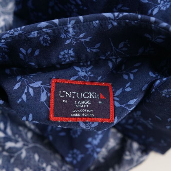 Untuckit Floral Print Blue Slim Fit Tinazzi Long Sleeuve Button Shirt Mens Sz L - Picture 8 of 8